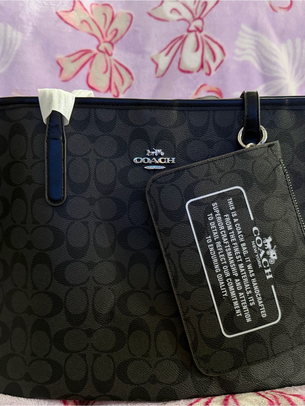 Black Signature Jacquard Tote with Removable Pouch